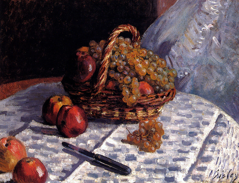 Alfred Sisley. Still life with apples and grapes