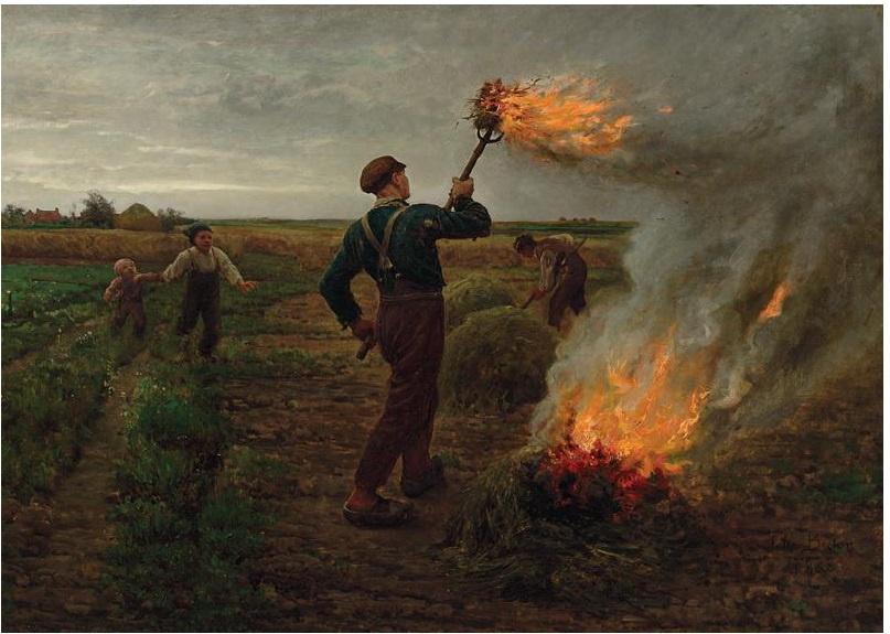 Jules Breton. Fire in the hayloft