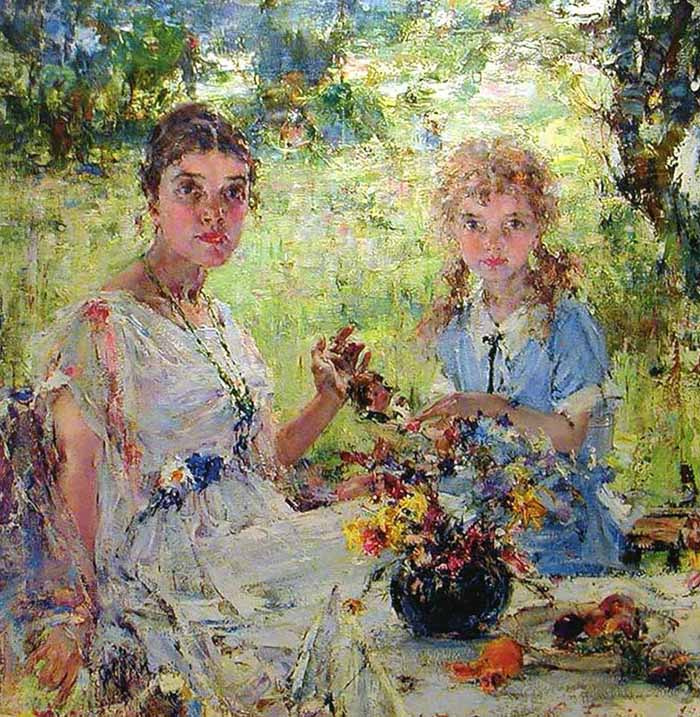 Nicolai Fechin. Summer (Portrait Of A. N. Pechiney with her daughter Ia)