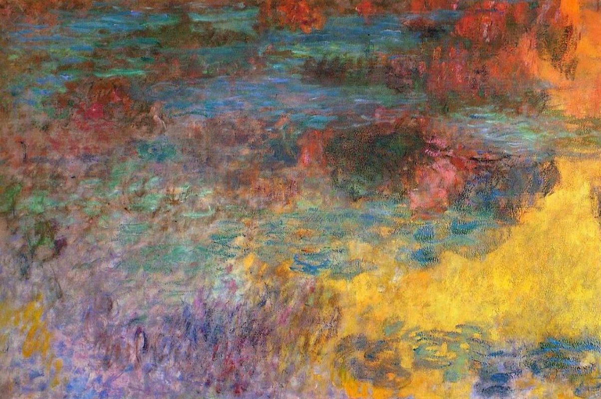 Claude Monet. Pond with water lilies, evening (left half)