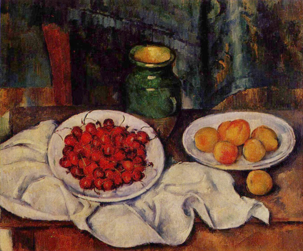 Paul Cezanne. Still life with cherries and peaches