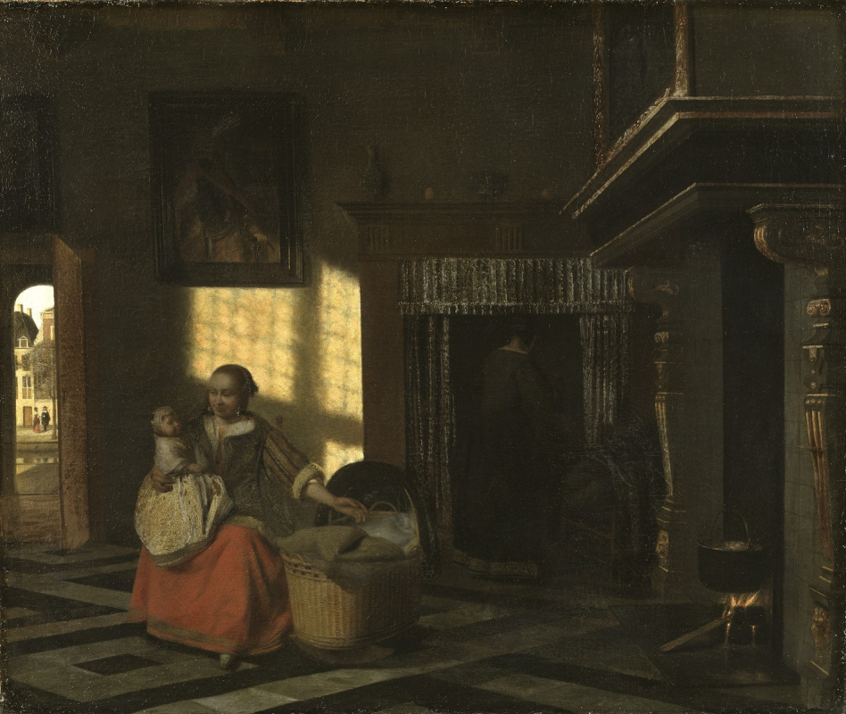 Pieter de Hooch. Interior con la madre en la cuna.