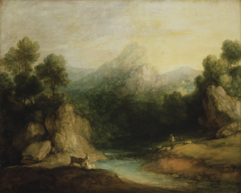 Thomas Gainsborough. Mountain valley with a shepherd, sheep and goats