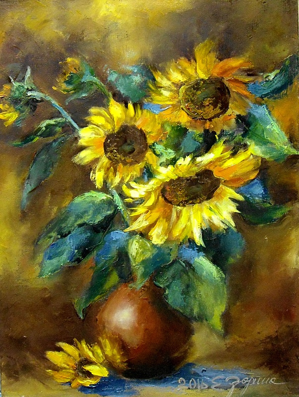 Elena Nikolaevna Zorina. Sunflowers in a vase.