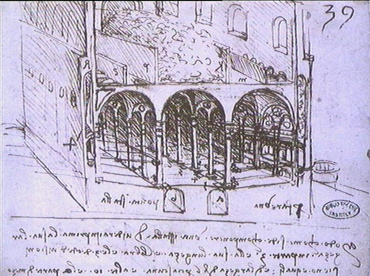 Leonardo da Vinci. The project of a building with a roof garden