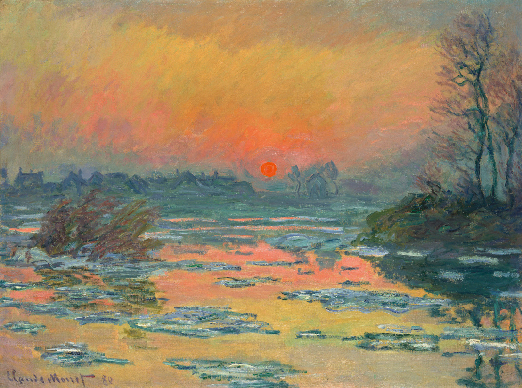 Claude Monet. Sonnenuntergang an der Seine im Winter