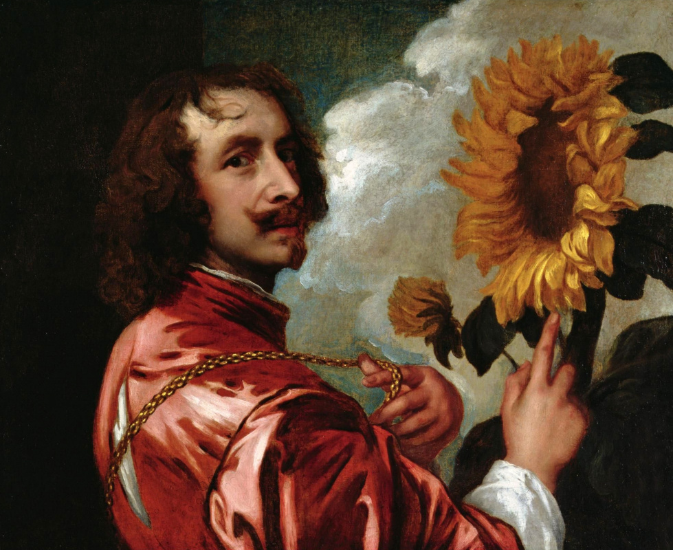 Anthony van Dyck. Self portrait with sunflower