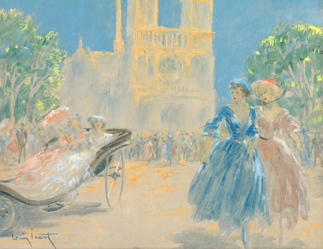 Louis Icart. Exit from Mass to Notre Dame de Paris. Around 1930 Private collection