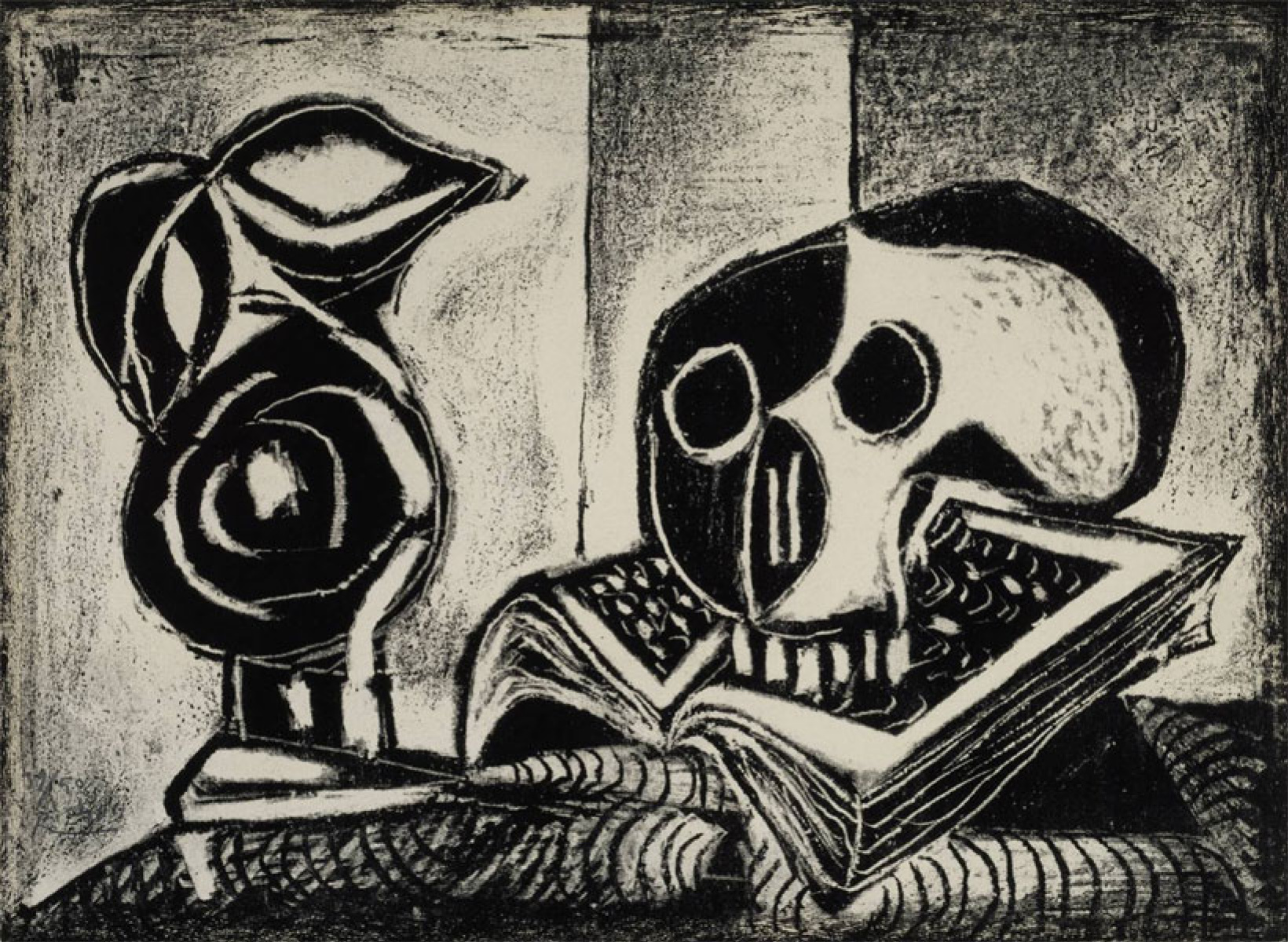 Pablo Picasso 黑色水罐和头骨, 1946, 44×32 厘米：作品描述| Arthive