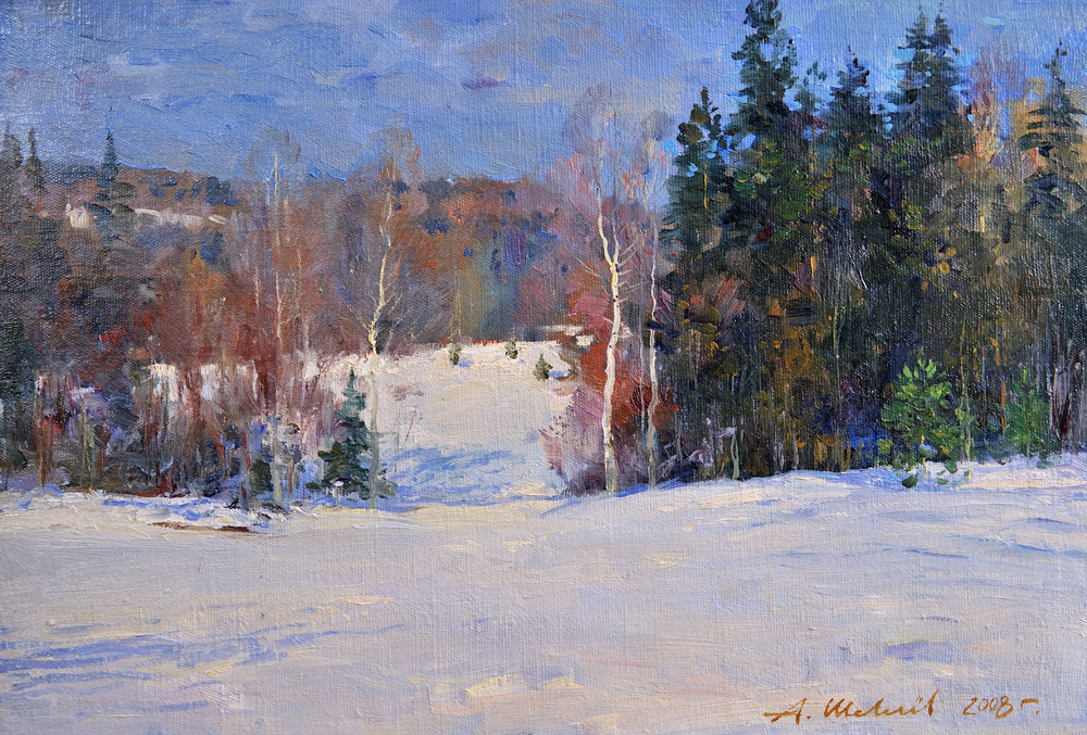 Alexander Shevelyov. Winter sketch.canvas on cardboard,oil 34 # 49,5 cm 2008