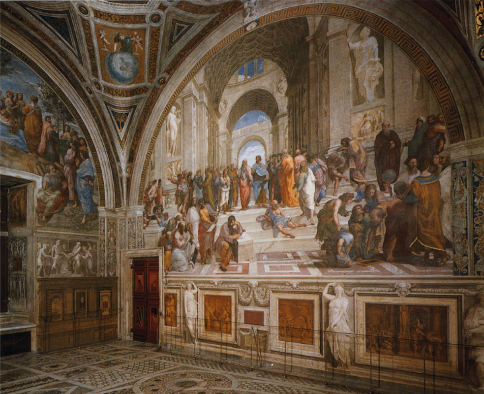 Raphael Sanzio. The papal Palace of the Vatican. The stanza della senyatura. The school of Athens