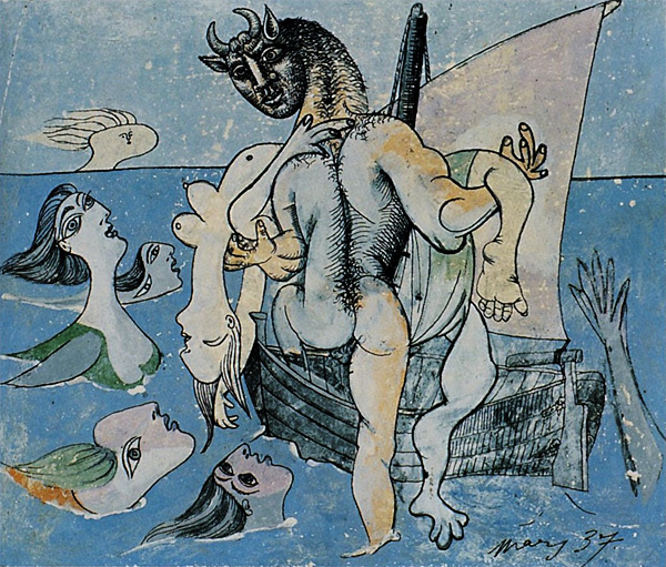 Pablo Picasso. The sirens and the Minotaur, saving the woman