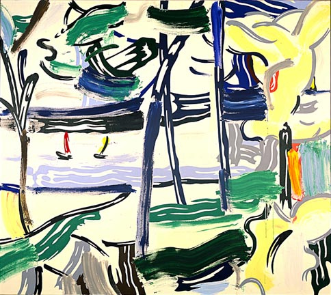 Roy Lichtenstein. Yachts through the trees. Landscape