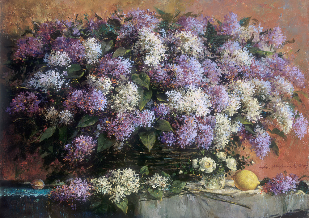 Alexander Shevelyov. Branches of lilac. hostmela. 55.5 75 cm 1999