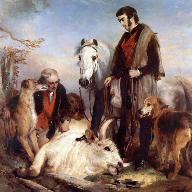 Edwin Henry Landseer. Scène de Chillingham Park: Portrait de Lord Ossoulston ou la mort d'un taureau sauvage