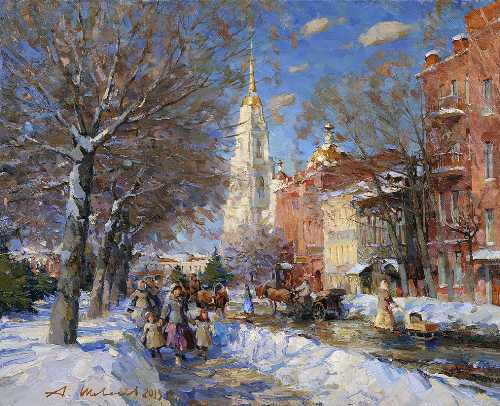 Alexander Shevelyov. Rybinsk. Kazanskaya street. Oil on canvas 48, 2 x 58, 8 cm 2013