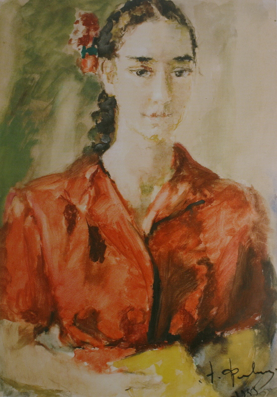 Артур Владимирович Фонвизин. Портрет девушки в красном. 1955