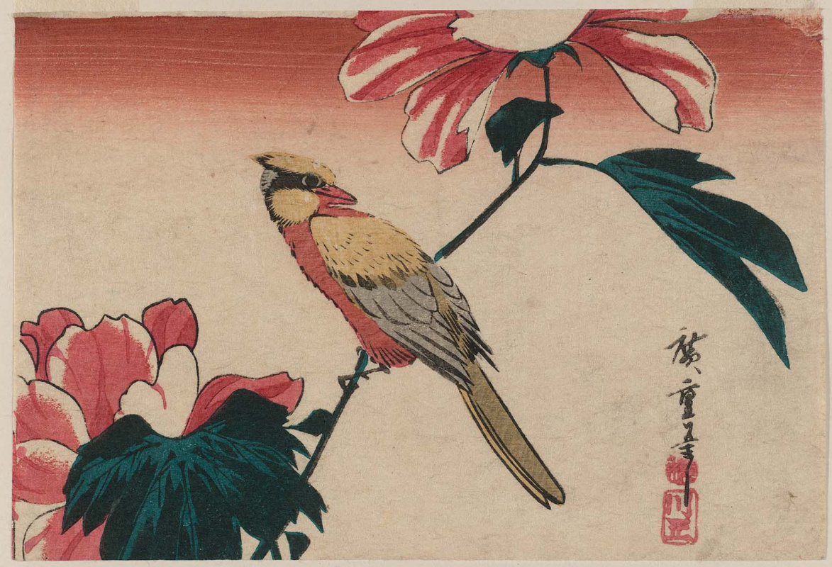 Utagawa Hiroshige. Oriole and peony. Series "Birds and flowers"