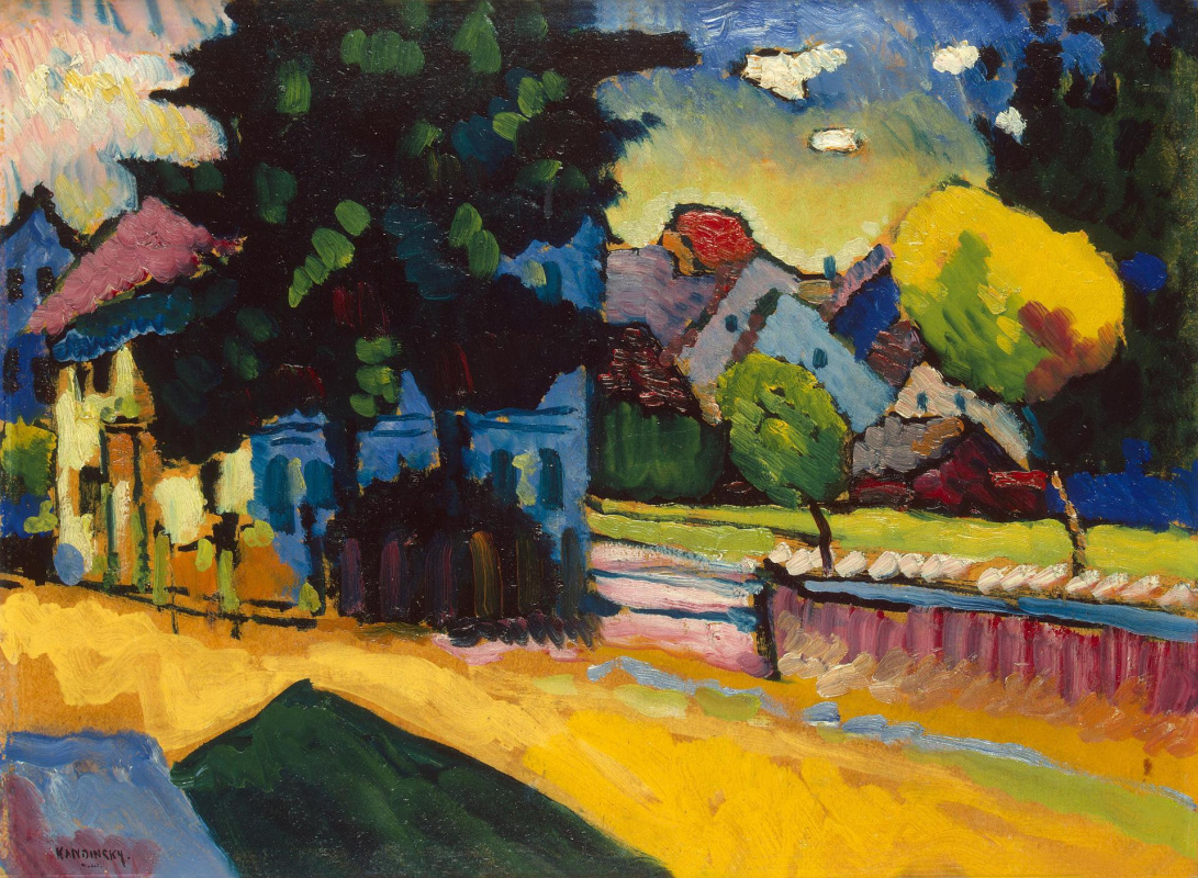 Wassily Kandinsky. View Of Murnau. The sketch for the painting "Landscape with green house"
