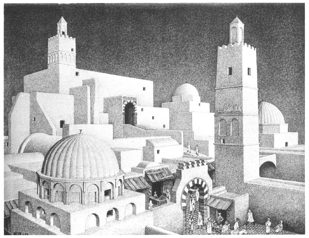 Maurits Cornelis Escher. View of the city Kairouan, Tunisia