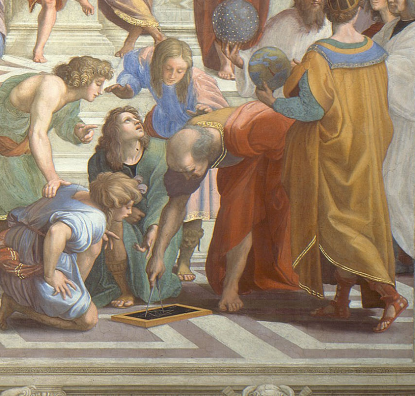 Raphael Santi. Stanza della Senyatura. Affresco "Scuola ateniese". Frammento: Euclide (Bramante)