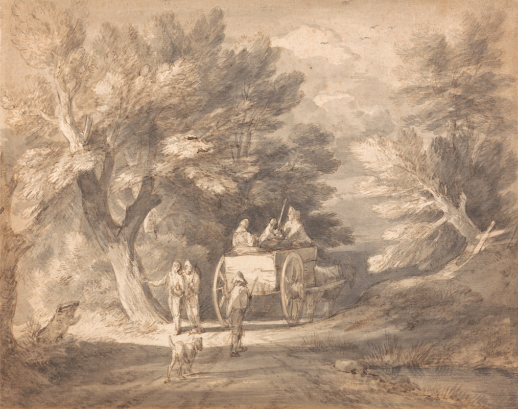 Thomas Gainsborough. Forest landscape with a peasant wagon and walking a pair