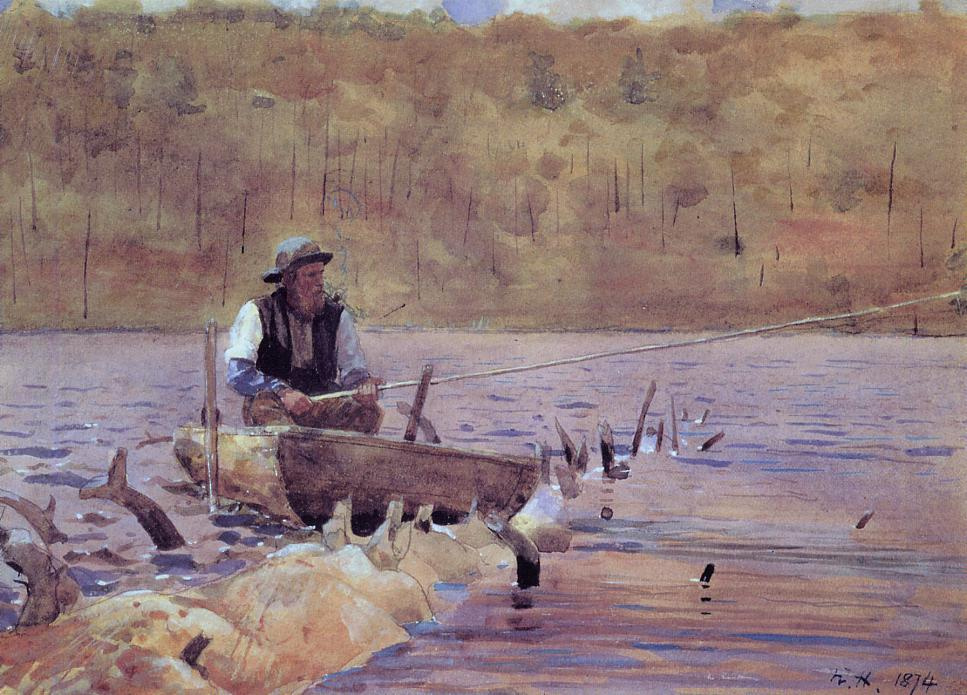 Winslow Homer. A man in a flat-bottomed boat for fishing