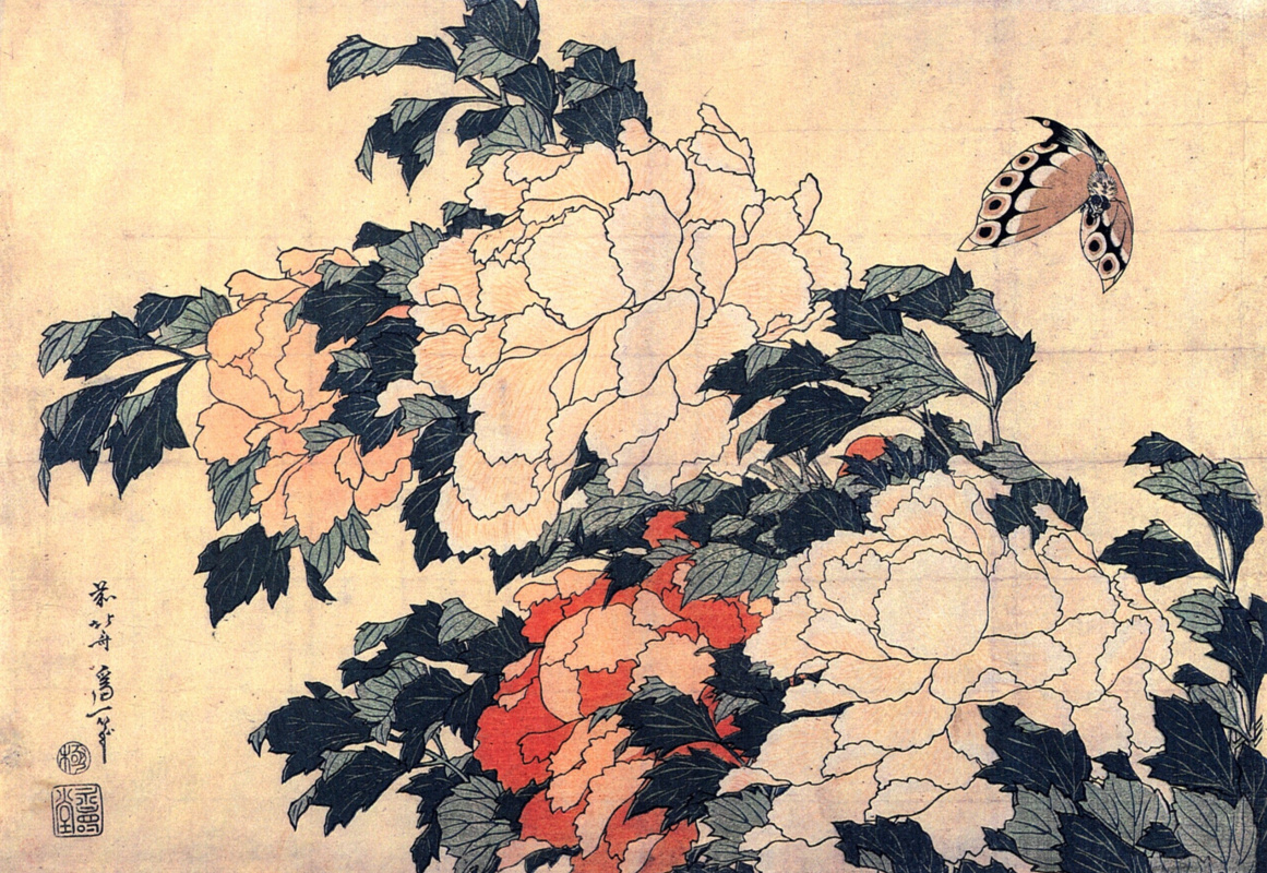 Katsushika Hokusai. Peonies and Butterfly