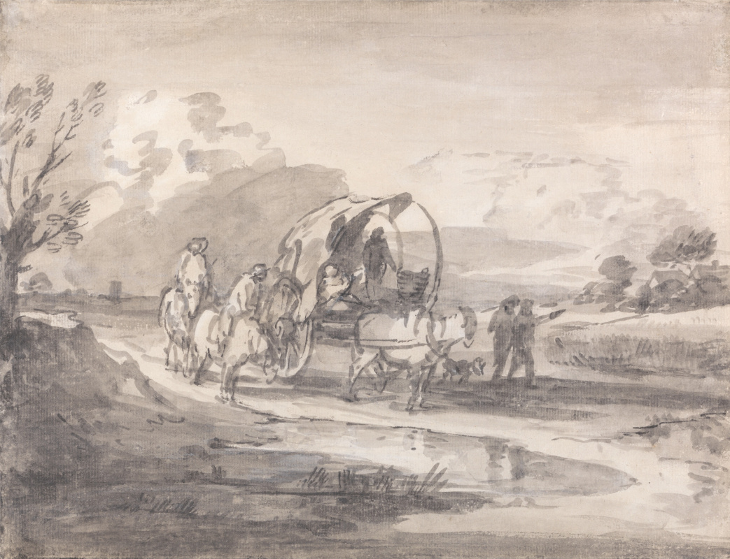 Thomas Gainsborough. Landscape with a carriage and horsemen