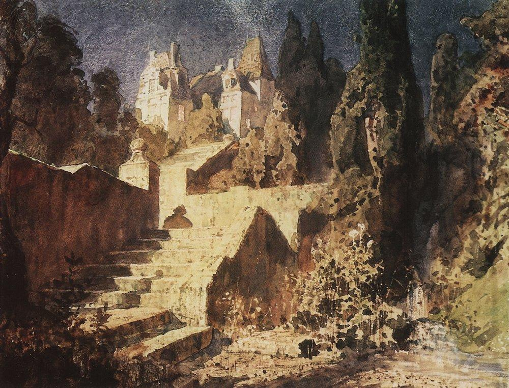 Vasily Polenov. The staircase to the castle. Scenery for the play "Scarlet Rose"