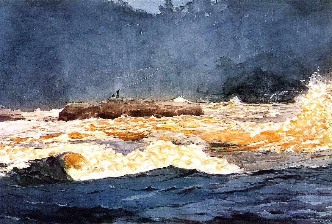 Winslow Homer. Fishing the rapids, Saguenay