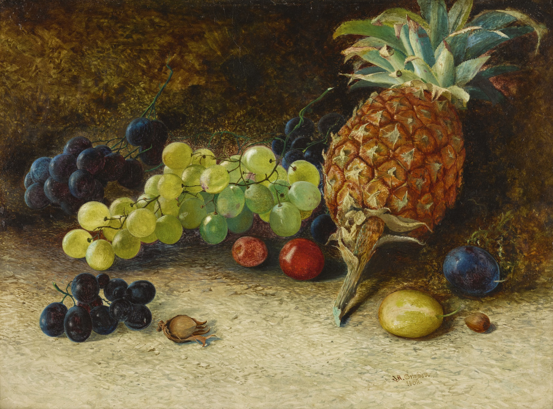 John Atkinson Grimshaw. Still life with pineapple and grapes