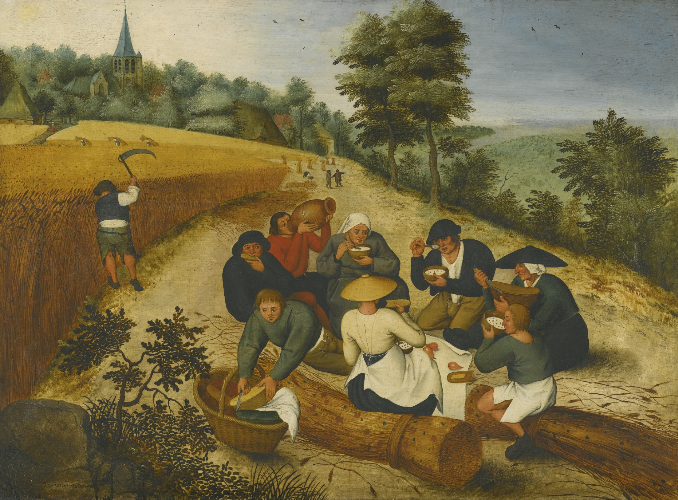 Buy digital version: Summer. Farmers eating in field by Peter