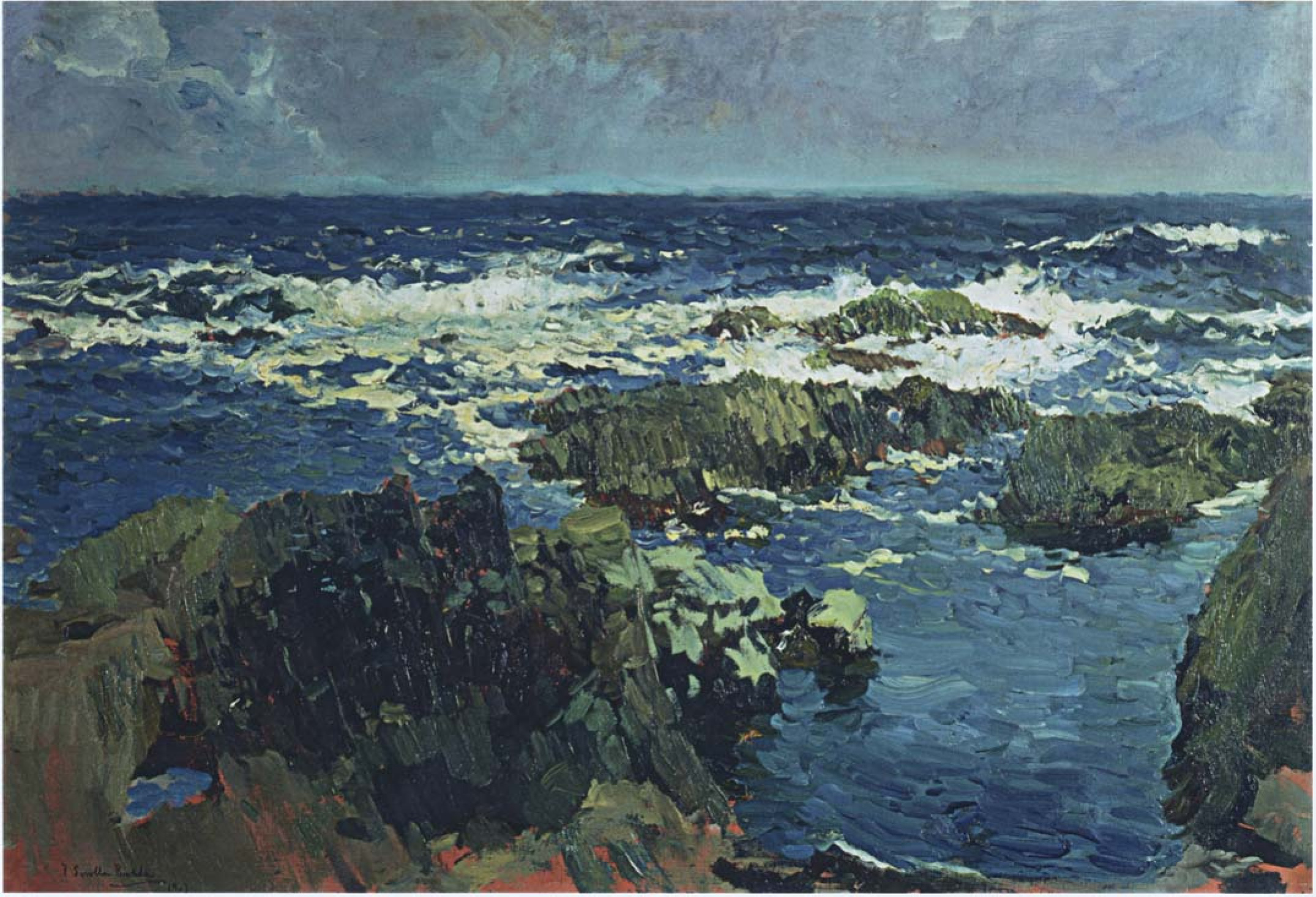 Хоакин Соролья (Соройя) - Море и скалы в Сан-Эстебан, Астурия, 1903, 96×67  см: Описание произведения | Артхив