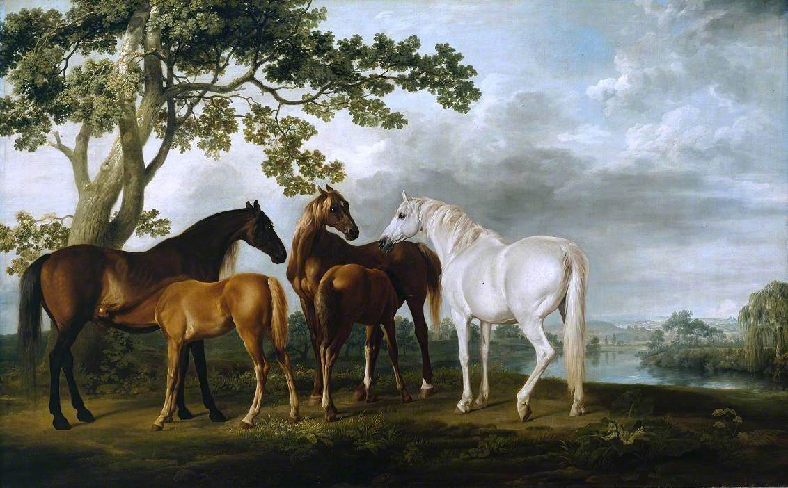 George Stubbs. Mares and foals in the river landscape