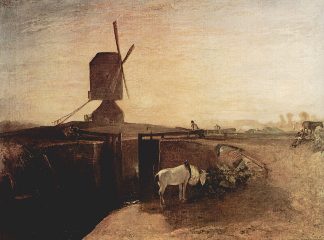 Joseph Mallord William Turner. Large connecting channel near Sautel mill (windmill and gateway)