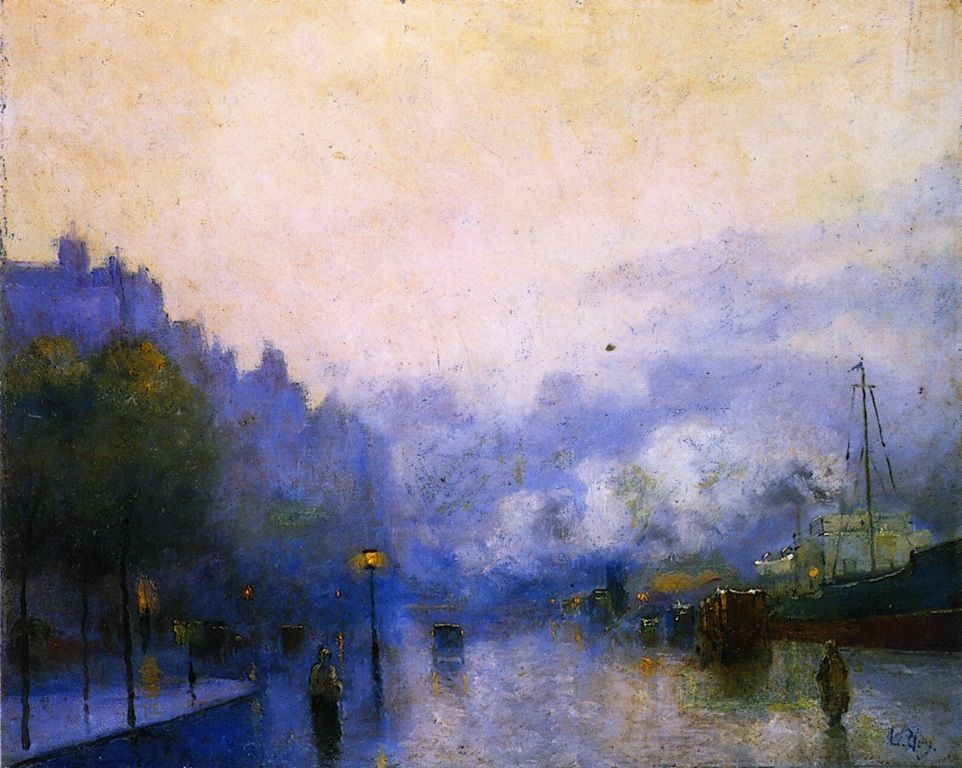 Lesser Ury. Rainy day in London , Thames Port