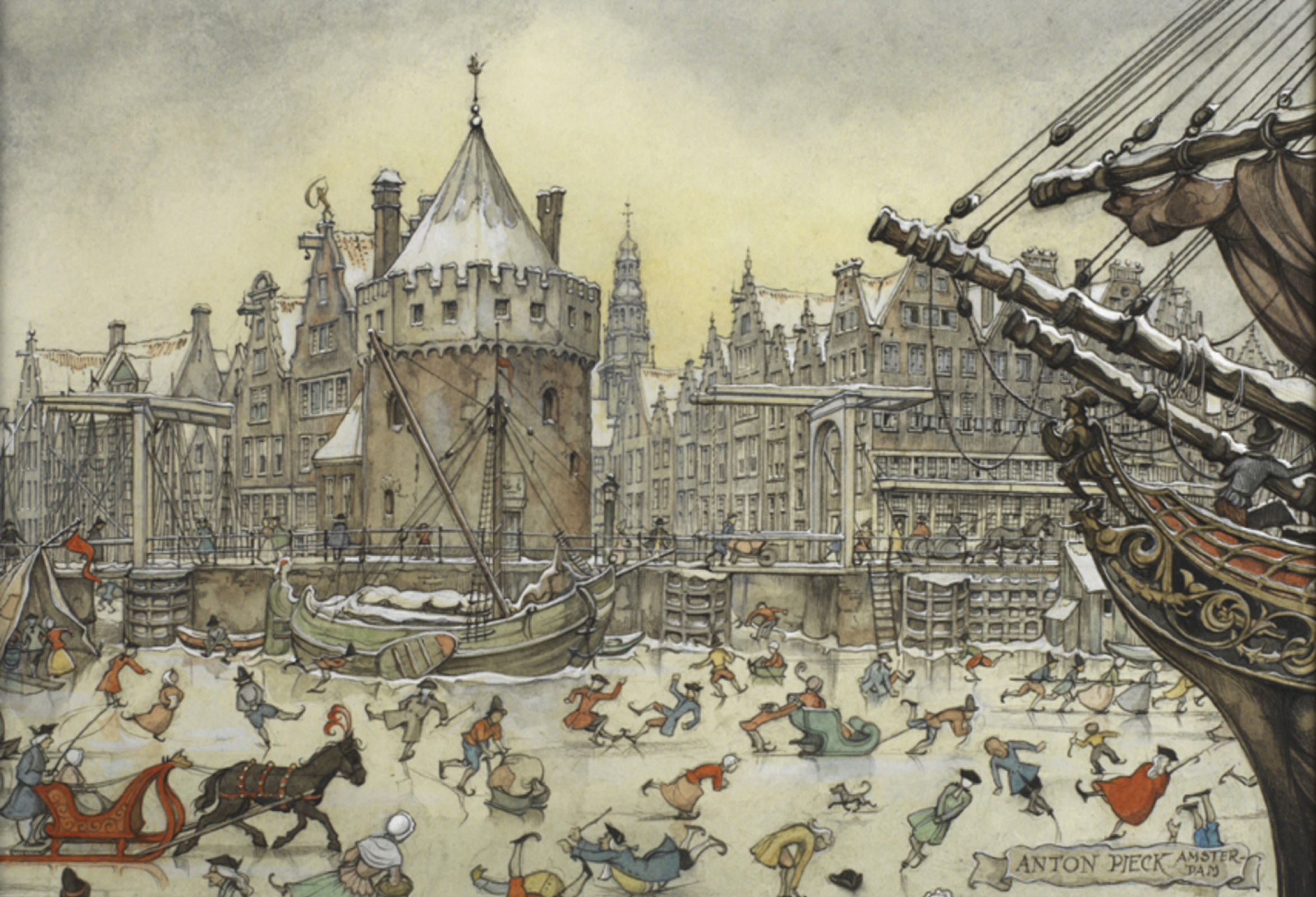 Winter scene. The rink in Amsterdam, 1950, 41×31 cm by Anton Pieck