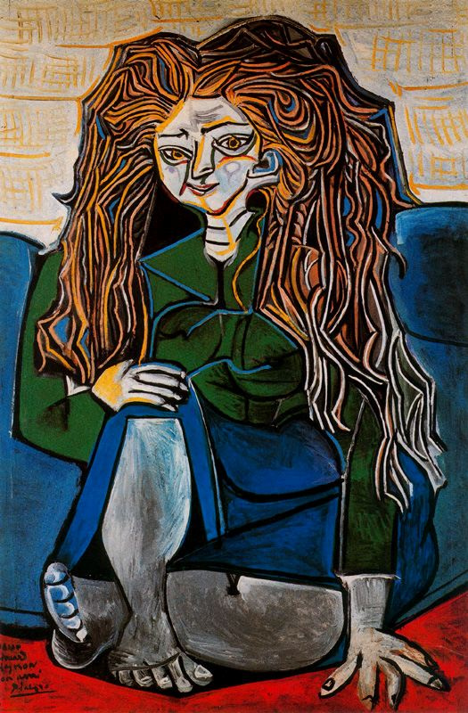 Pablo Picasso. Portrait of Madame Helene Parmelin on a green background