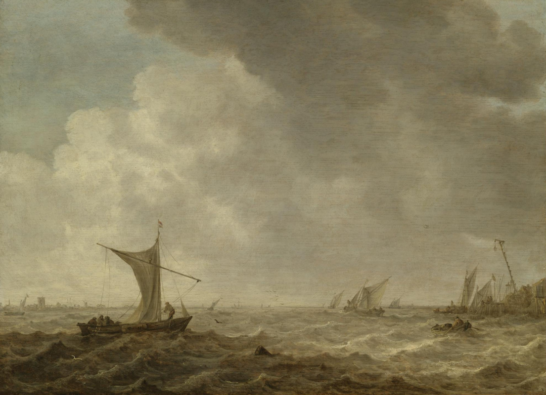 Jan van Goyen. Small craft on the stormy sea