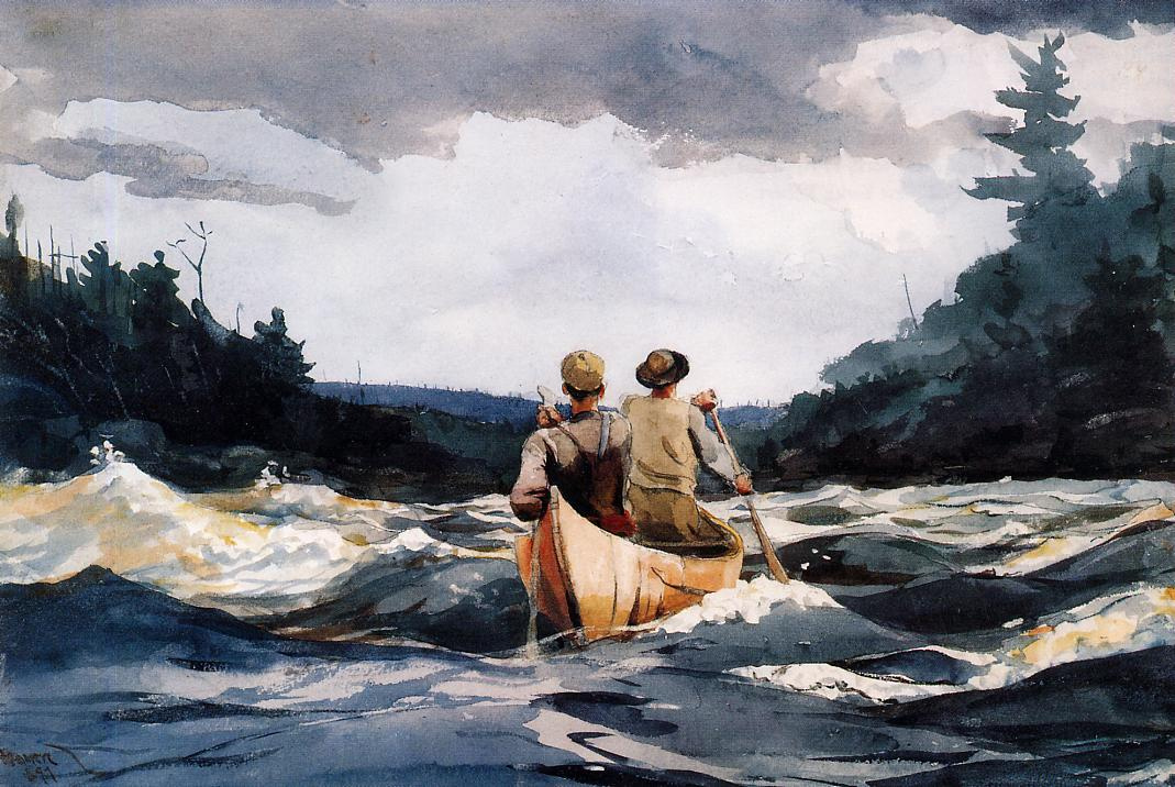 Winslow Homer. Canoeing on the rapids