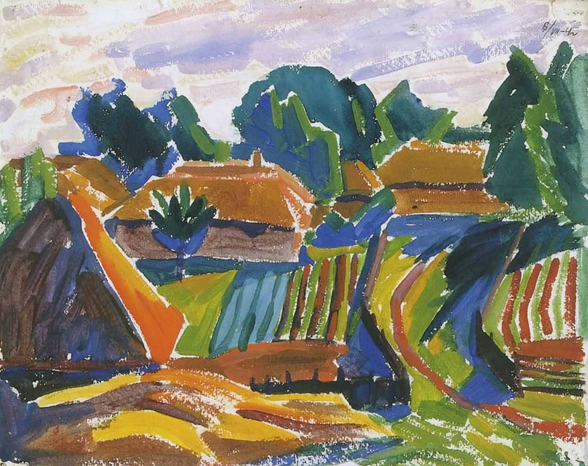 Alexej Jawlensky、LANDSCHAFT、海外版超希少レゾネ File:Alexej von Jawlensky - Landschaft mit rotem Dach.jpg