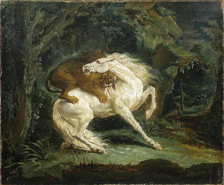 Théodore Géricault. Lion attacking horse