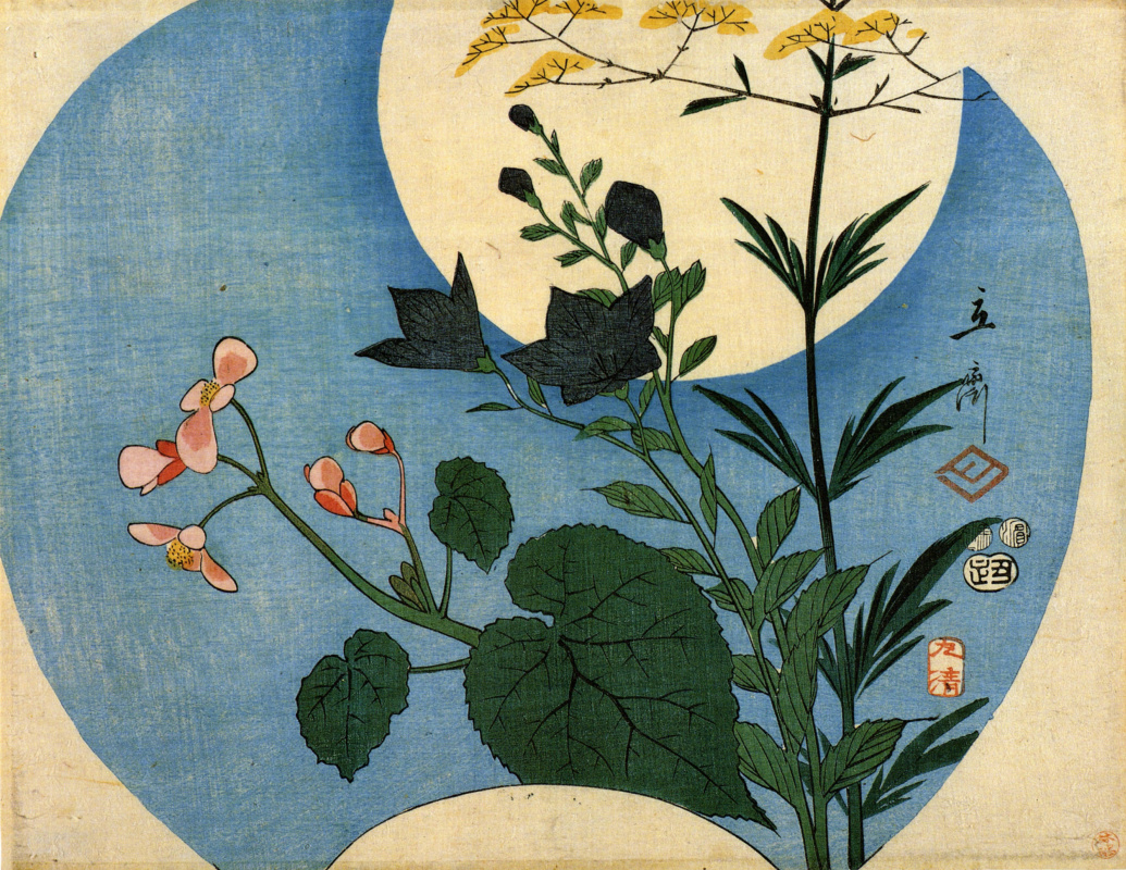 Utagawa Hiroshige. Autumn flowers under the full moon