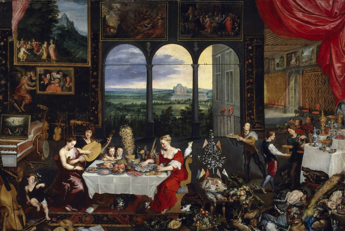 Frans Franken the Younger. Allegory of taste, hearing and touch. (joint with Jan Breugel St and Gerard Zegers) Around 1620