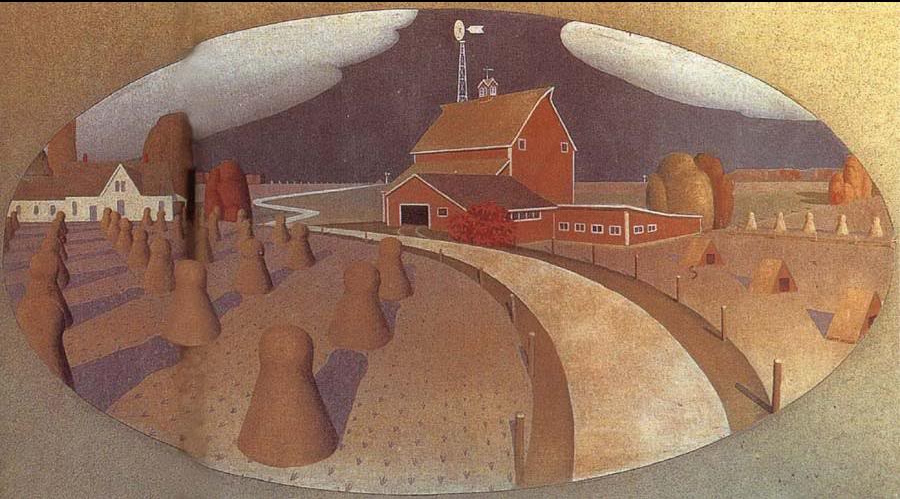 Grant Wood. A view of the farm