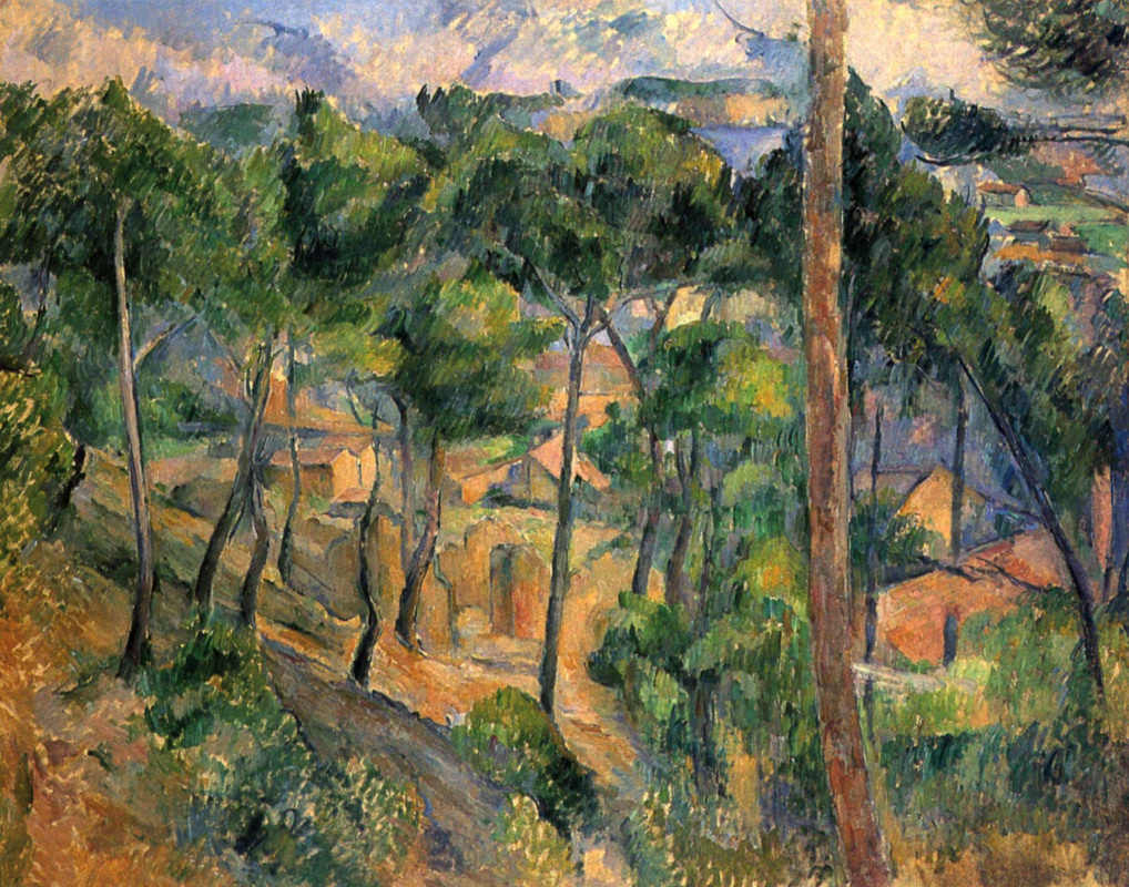 Paul Cezanne. View on the l'estaque through the pine trees.