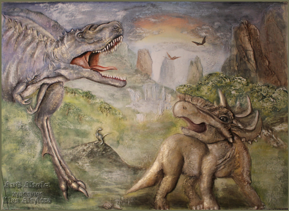The bas-relief of "dawn of the dinosaurs"