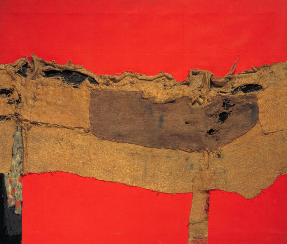 Alberto Burri. 粗麻布和红