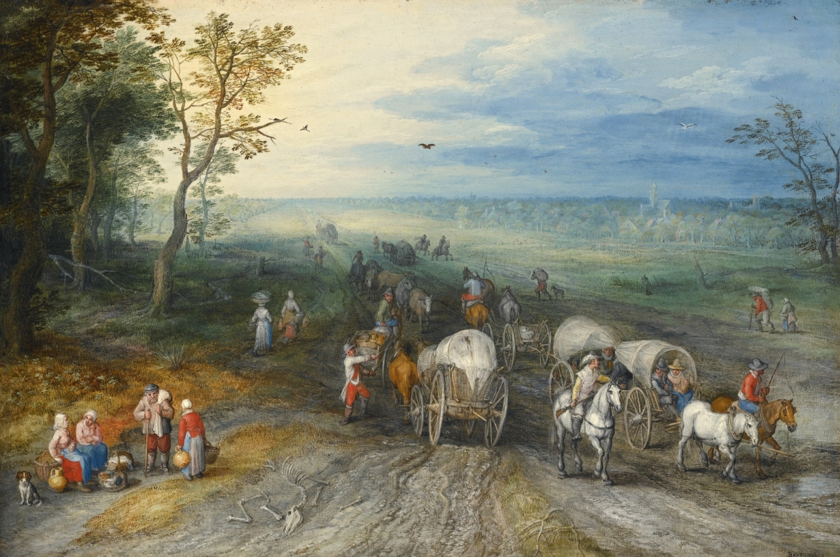 Jan Bruegel The Elder. Landscape with travelers on a rural road